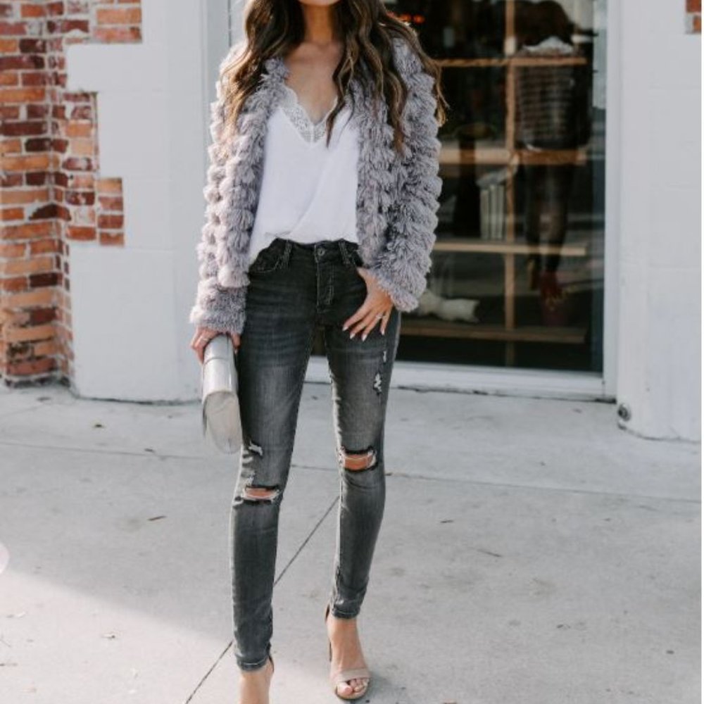 Revolution Faux Fur Jacket - Grey - Small